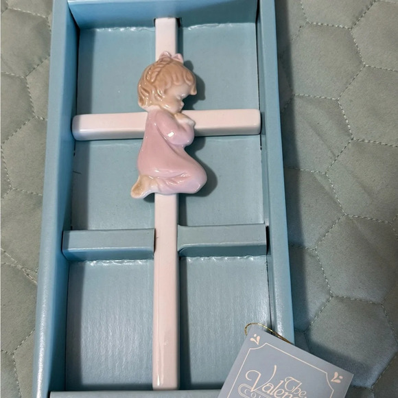 Vintage Valencia Baby Girl Porcelain Cross Crucifix Hand Painted Roman Baptism - Picture 1 of 11